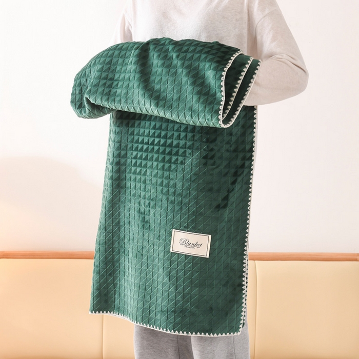 91家纺网 家纺一手货源 找家纺 印季家纺 2025新款华夫格牛奶绒复合毛毯毯子 渐变格-湖绿