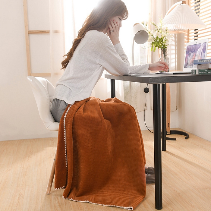 91家纺网 家纺一手货源 找家纺 印季家纺 2025新款华夫格牛奶绒复合毛毯毯子 华夫格-橘黄