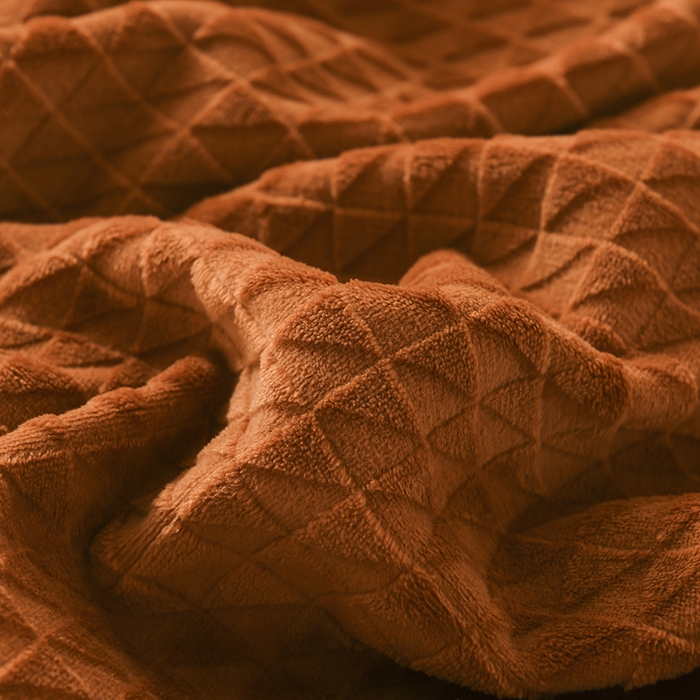 91家纺网 家纺一手货源 找家纺 印季家纺 2025新款华夫格牛奶绒复合毛毯毯子 渐变格-橘黄