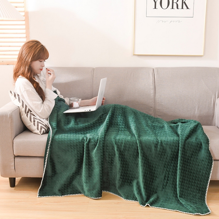 91家纺网 家纺一手货源 找家纺 印季家纺 2025新款华夫格牛奶绒复合毛毯毯子 渐变格-湖绿