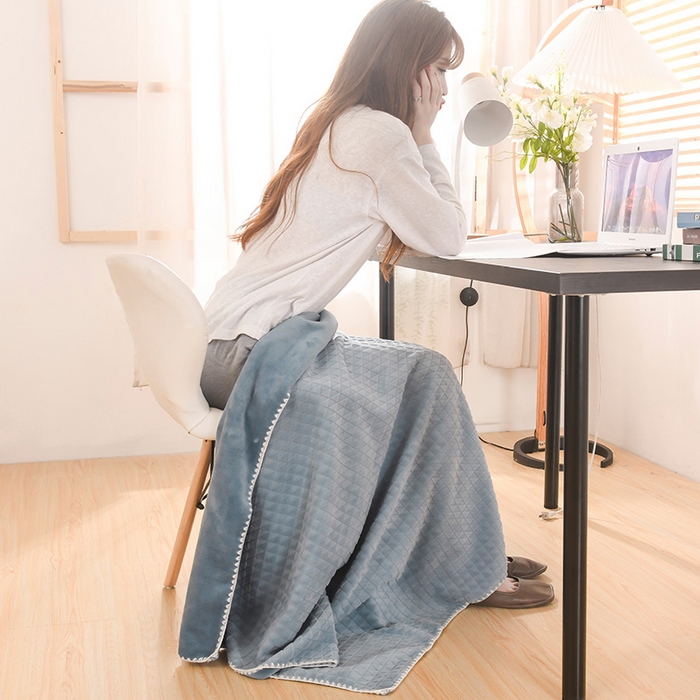 91家纺网 家纺一手货源 找家纺 印季家纺 2025新款华夫格牛奶绒复合毛毯毯子 渐变格-浅蓝灰