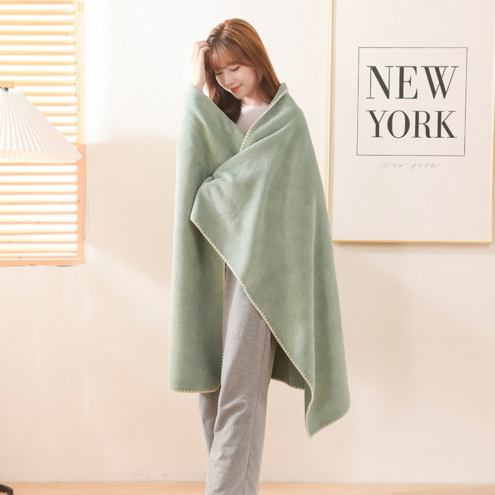 印季家纺 2025新款华夫格牛奶绒复合毛毯毯子 华夫格-草绿