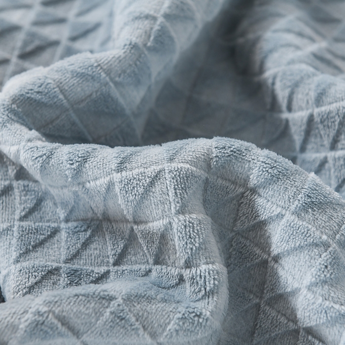 91家纺网 家纺一手货源 找家纺 印季家纺 2025新款华夫格牛奶绒复合毛毯毯子 渐变格-浅蓝灰