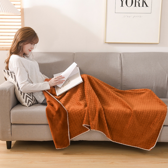 91家纺网 家纺一手货源 找家纺 印季家纺 2025新款华夫格牛奶绒复合毛毯毯子 渐变格-橘黄