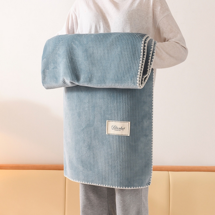 印季家纺 2025新款华夫格牛奶绒复合毛毯毯子 华夫格-浅蓝灰