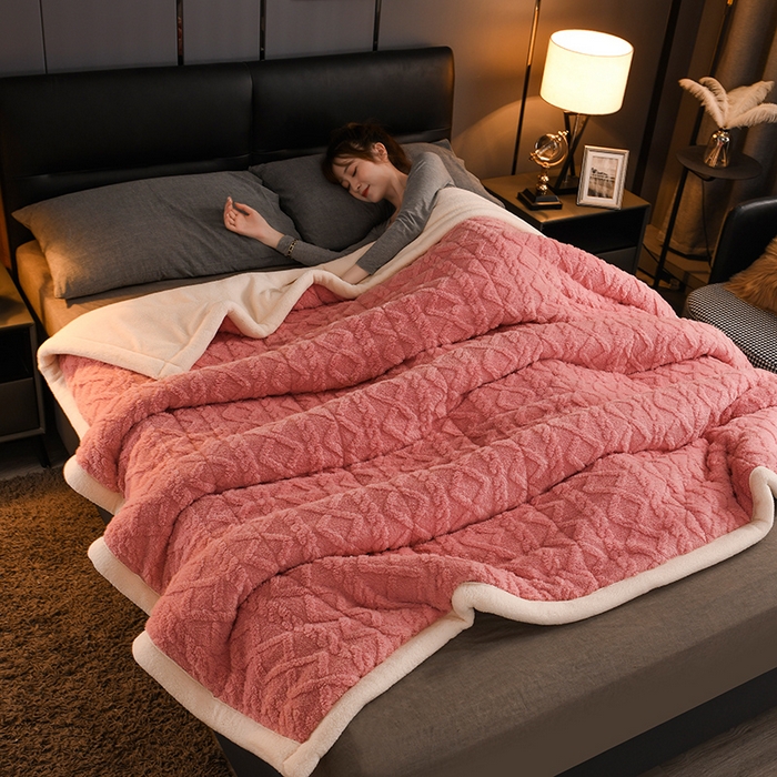 91家纺网 家纺一手货源 找家纺 印季家纺 2025秋冬新款三层夹棉加厚-塔肤绒毛毯毯子多功能盖毯 苏梅