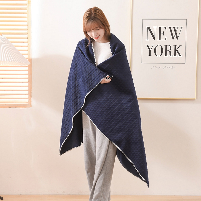 91家纺网 家纺一手货源 找家纺 印季家纺 2025新款华夫格牛奶绒复合毛毯毯子 渐变格-藏青