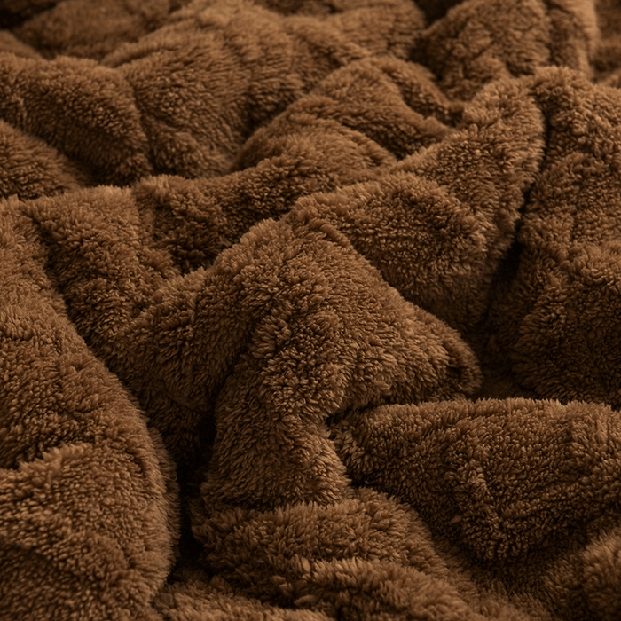 91家纺网 家纺一手货源 找家纺 印季家纺 2025秋冬新款三层夹棉加厚-塔肤绒毛毯毯子多功能盖毯 奶茶棕