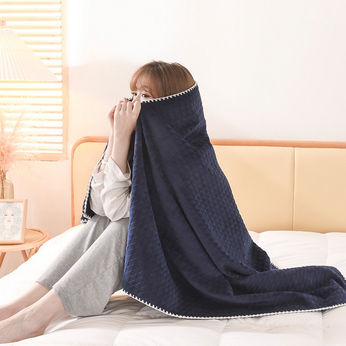 91家纺网 家纺一手货源 找家纺 印季家纺 2025新款华夫格牛奶绒复合毛毯毯子 渐变格-藏青