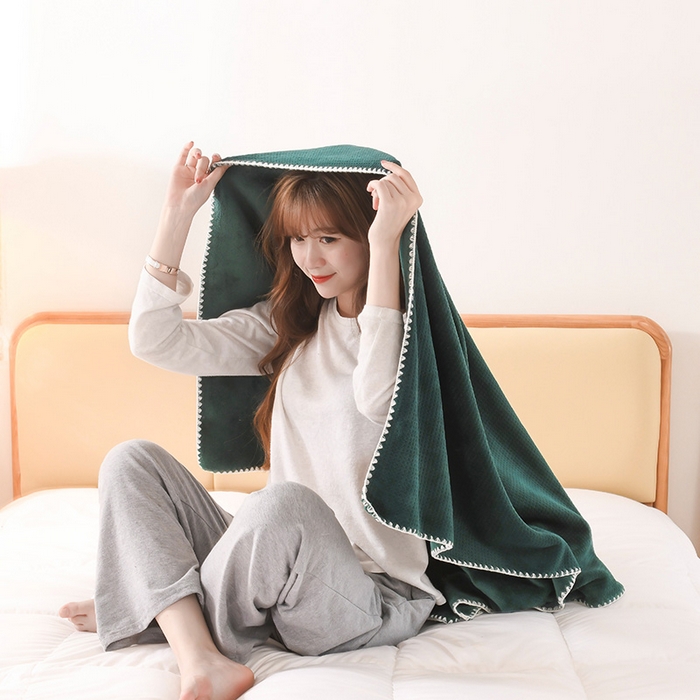 91家纺网 家纺一手货源 找家纺 印季家纺 2025新款华夫格牛奶绒复合毛毯毯子 华夫格-湖绿
