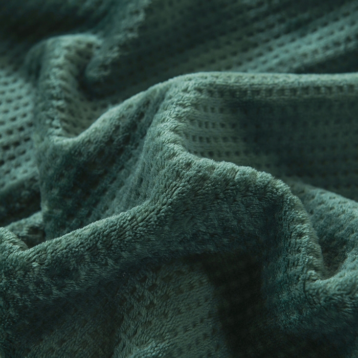 91家纺网 家纺一手货源 找家纺 印季家纺 2025新款华夫格牛奶绒复合毛毯毯子 华夫格-湖绿