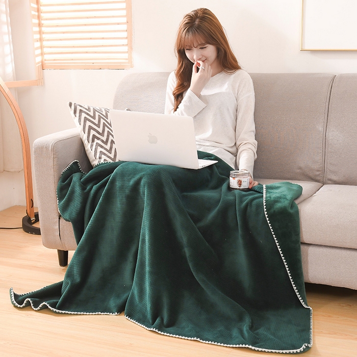 91家纺网 家纺一手货源 找家纺 印季家纺 2025新款华夫格牛奶绒复合毛毯毯子 华夫格-湖绿