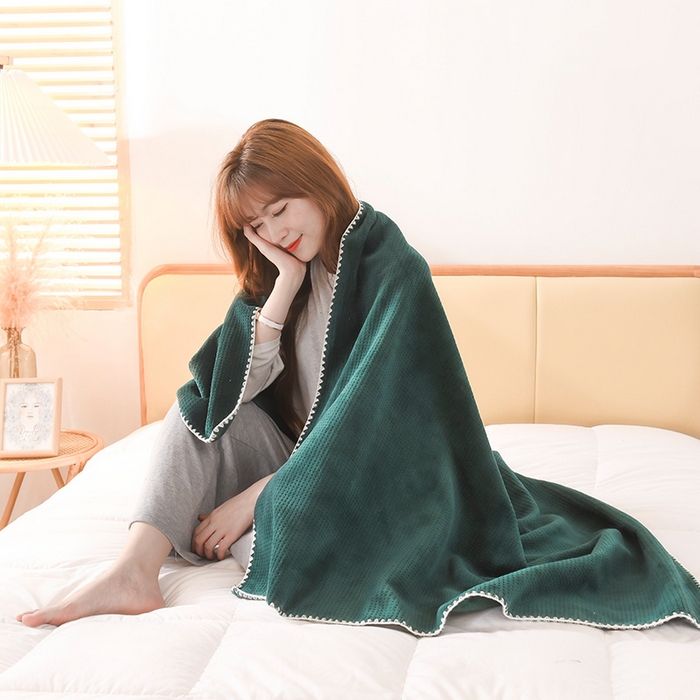 91家纺网 家纺一手货源 找家纺 印季家纺 2025新款华夫格牛奶绒复合毛毯毯子 华夫格-湖绿