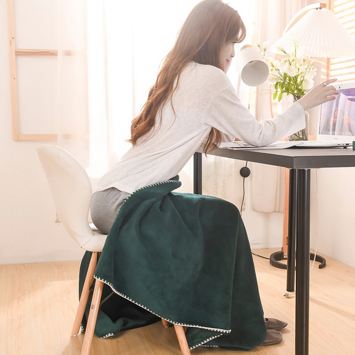 91家纺网 家纺一手货源 找家纺 印季家纺 2025新款华夫格牛奶绒复合毛毯毯子 华夫格-湖绿