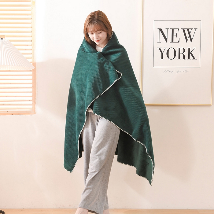 91家纺网 家纺一手货源 找家纺 印季家纺 2025新款华夫格牛奶绒复合毛毯毯子 华夫格-湖绿