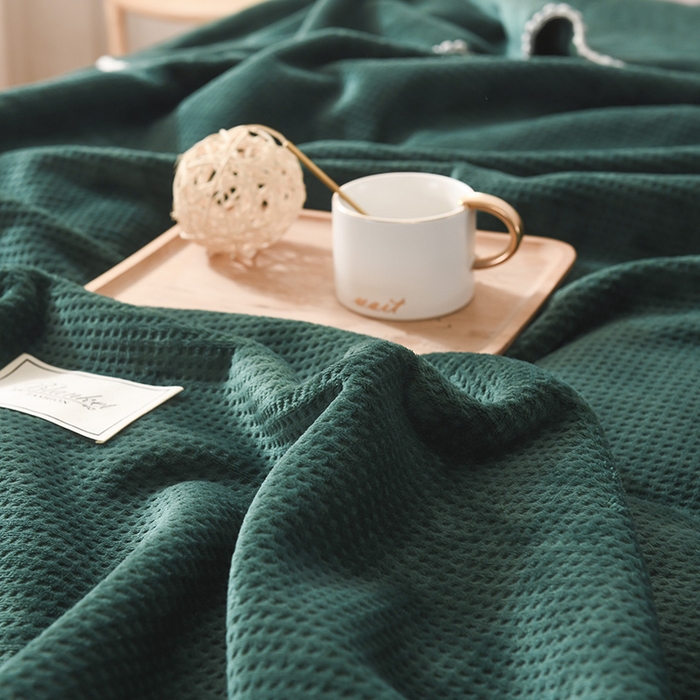 91家纺网 家纺一手货源 找家纺 印季家纺 2025新款华夫格牛奶绒复合毛毯毯子 华夫格-湖绿