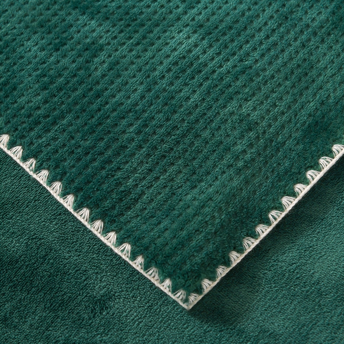 91家纺网 家纺一手货源 找家纺 印季家纺 2025新款华夫格牛奶绒复合毛毯毯子 华夫格-湖绿