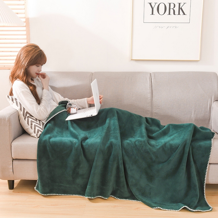 91家纺网 家纺一手货源 找家纺 印季家纺 2025新款华夫格牛奶绒复合毛毯毯子 华夫格-湖绿