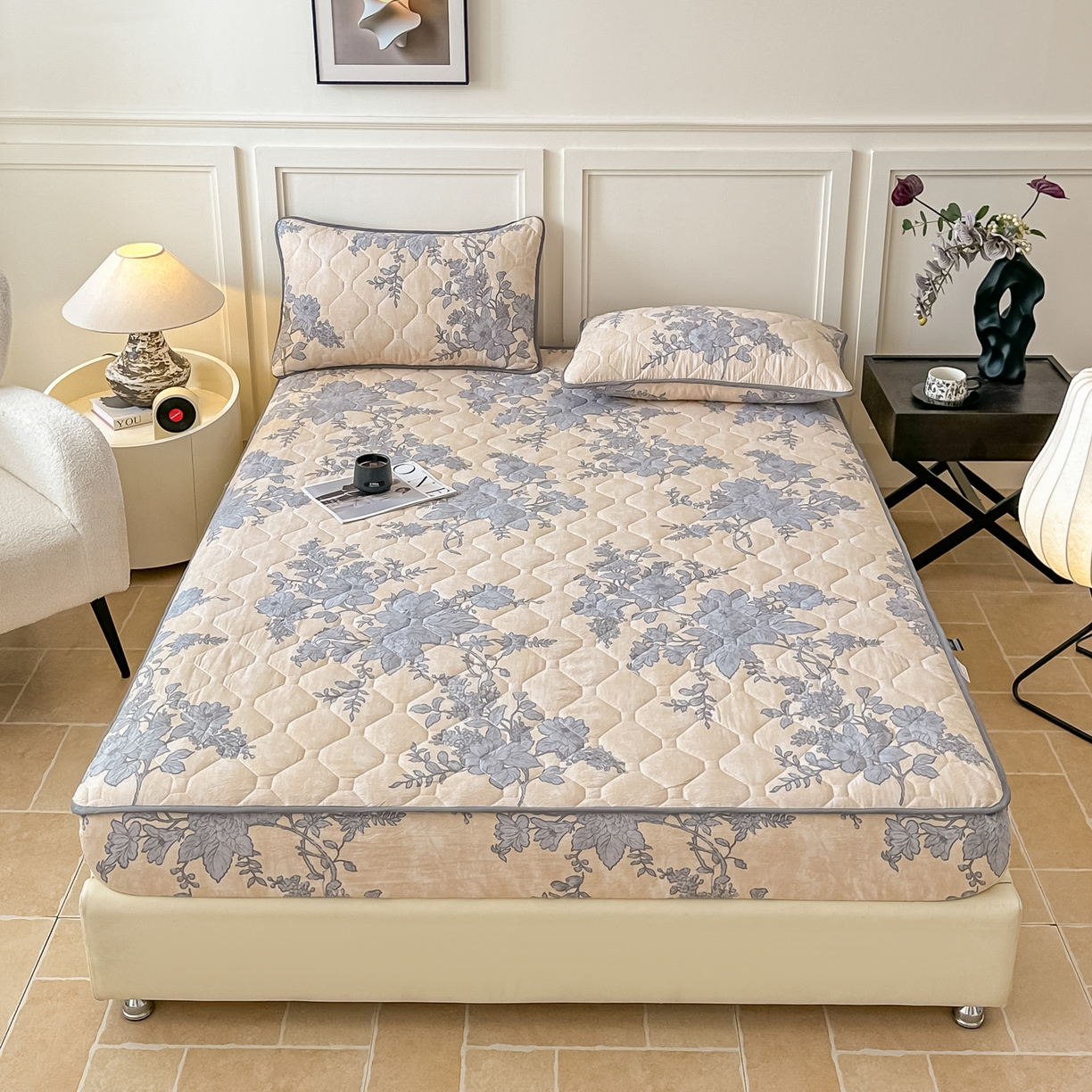 91家纺网 家纺一手货源 找家纺 梦嘉居 2025新款加厚亚麻皱皱纱加棉床笠单品床笠枕套单件单床笠 兰亭序