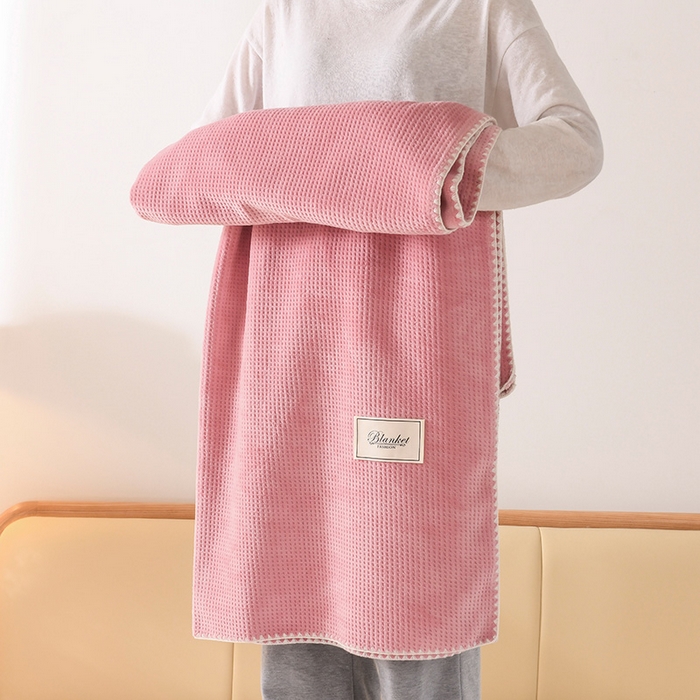 印季家纺 2025新款华夫格牛奶绒复合毛毯毯子 华夫格-嫩粉