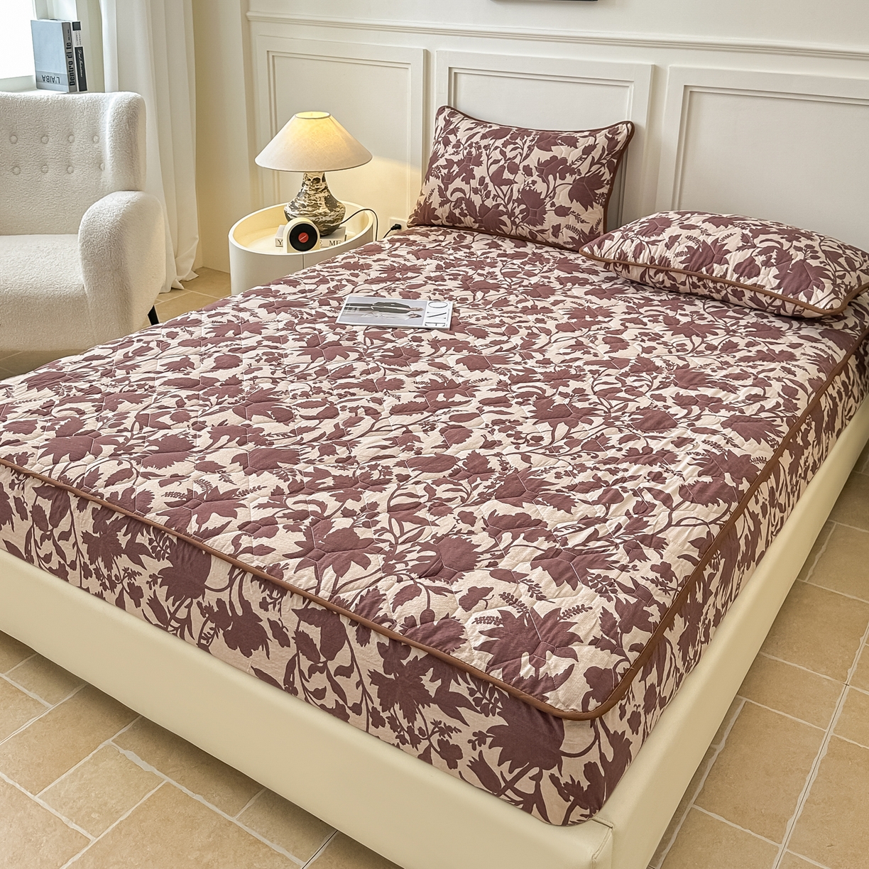 91家纺网 家纺一手货源 找家纺 梦嘉居 2025新款加厚亚麻皱皱纱加棉床笠单品床笠枕套单件单床笠 花香韵