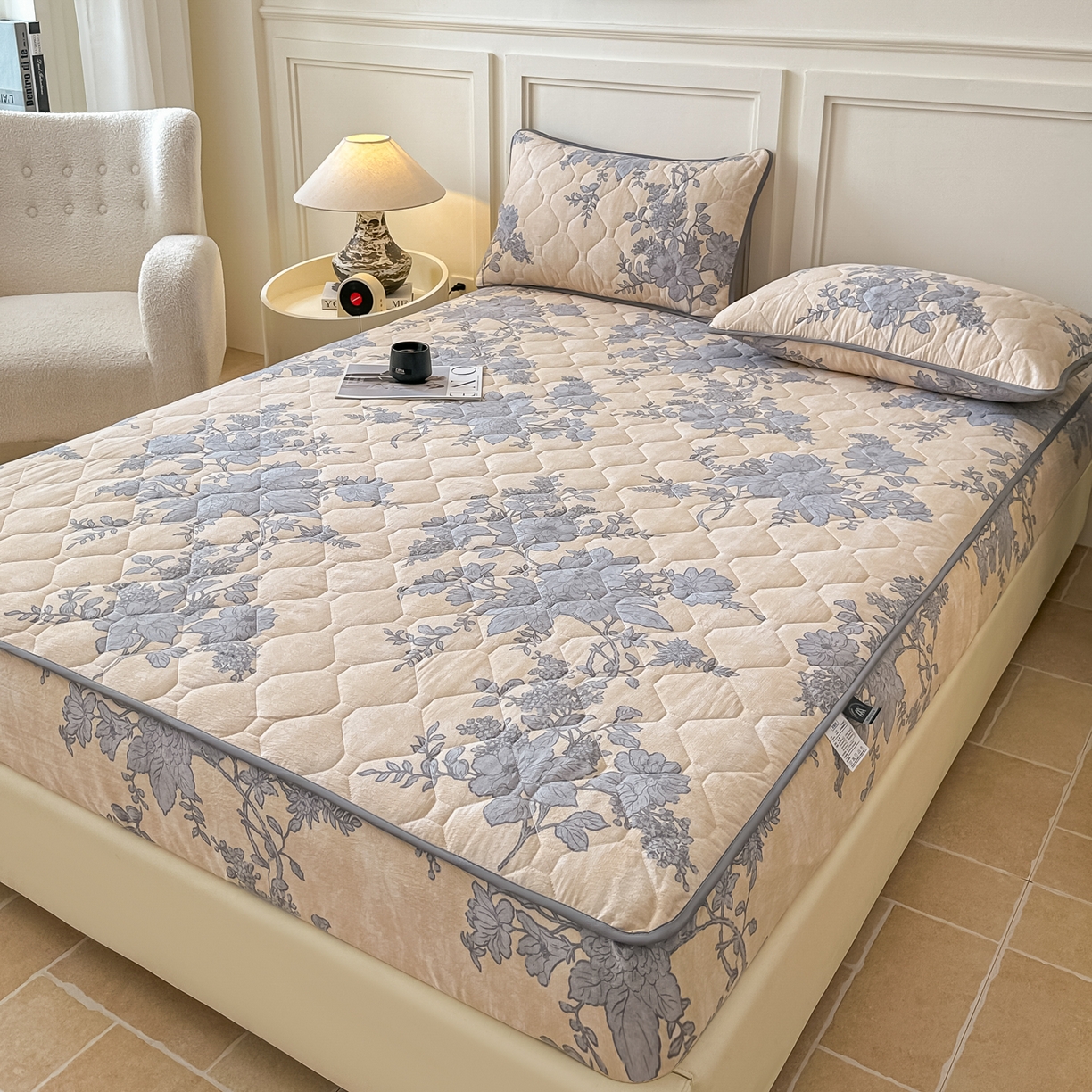 91家纺网 家纺一手货源 找家纺 梦嘉居 2025新款加厚亚麻皱皱纱加棉床笠单品床笠枕套单件单床笠 兰亭序