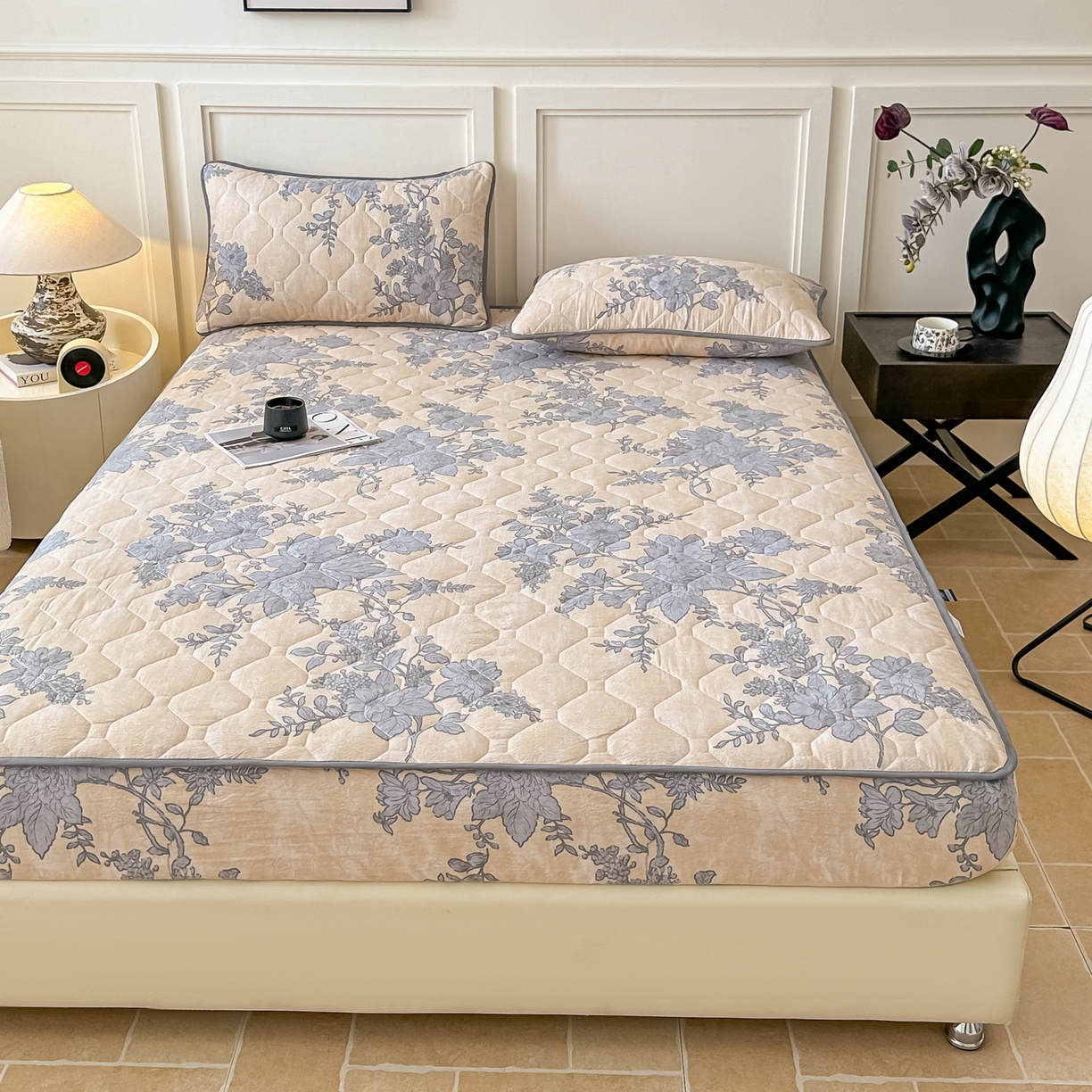 91家纺网 家纺一手货源 找家纺 梦嘉居 2025新款加厚亚麻皱皱纱加棉床笠单品床笠枕套单件单床笠 兰亭序