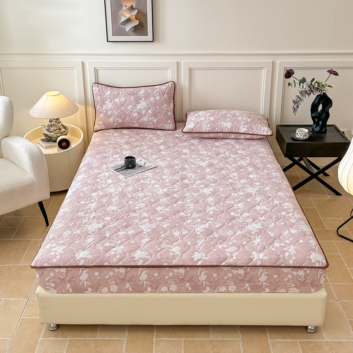 梦嘉居 2025新款加厚亚麻皱皱纱加棉床笠单品床笠枕套单件单床笠 风铃草