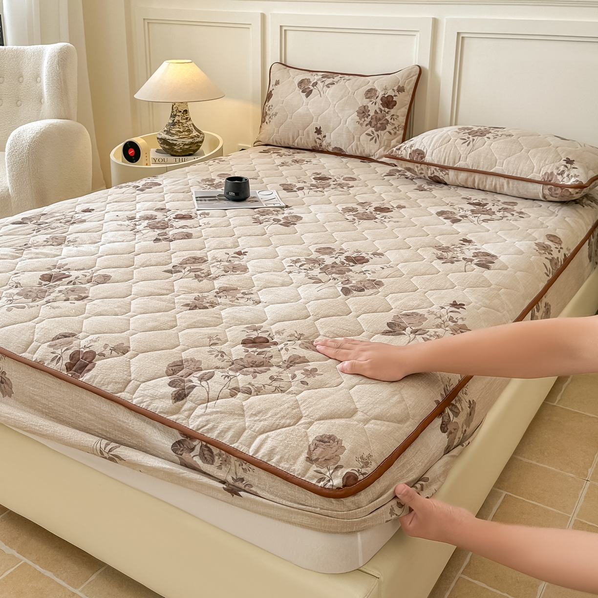 91家纺网 家纺一手货源 找家纺 梦嘉居 2025新款加厚亚麻皱皱纱加棉床笠单品床笠枕套单件单床笠 繁花梦