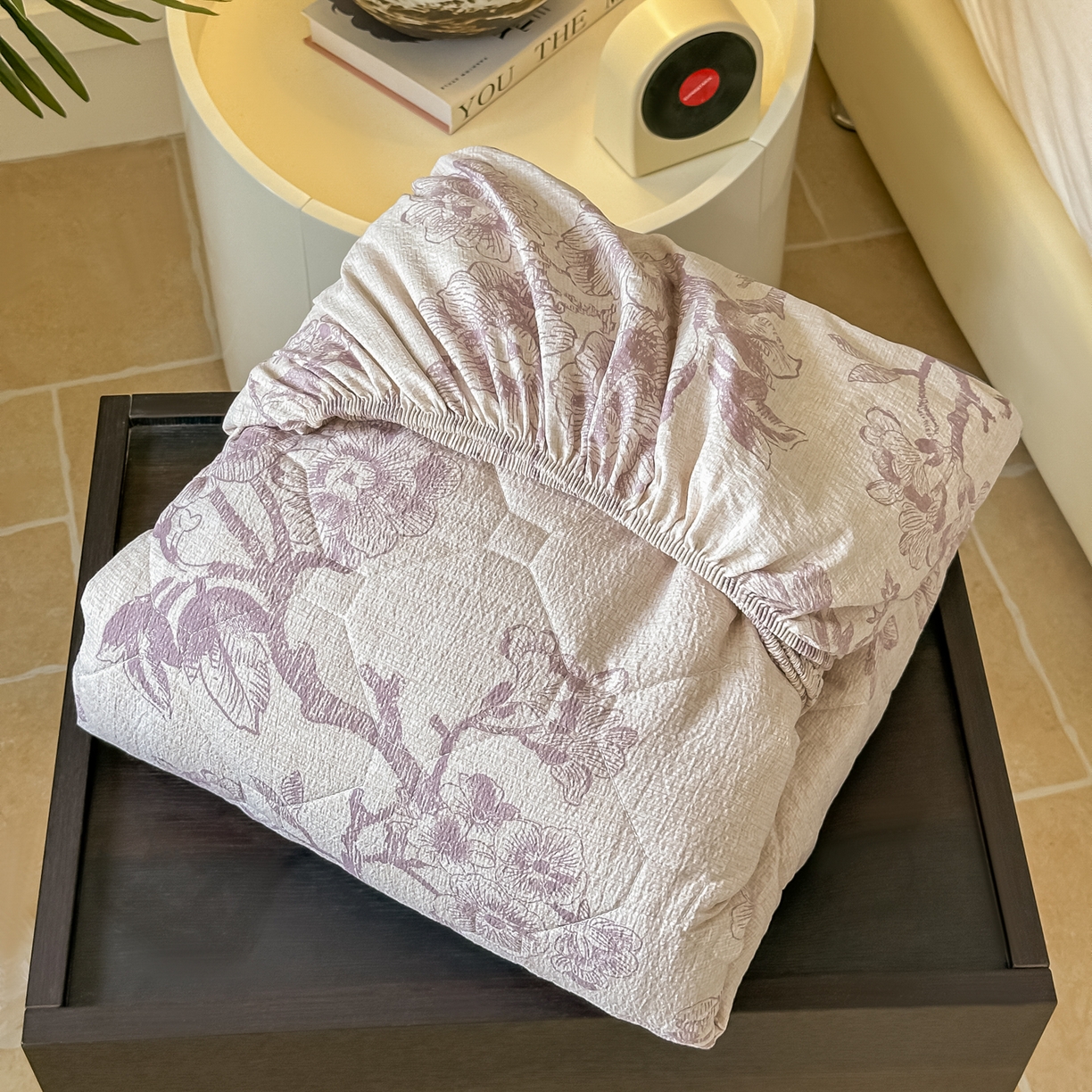 91家纺网 家纺一手货源 找家纺 梦嘉居 2025新款加厚亚麻皱皱纱加棉床笠单品床笠枕套单件单床笠 花之语