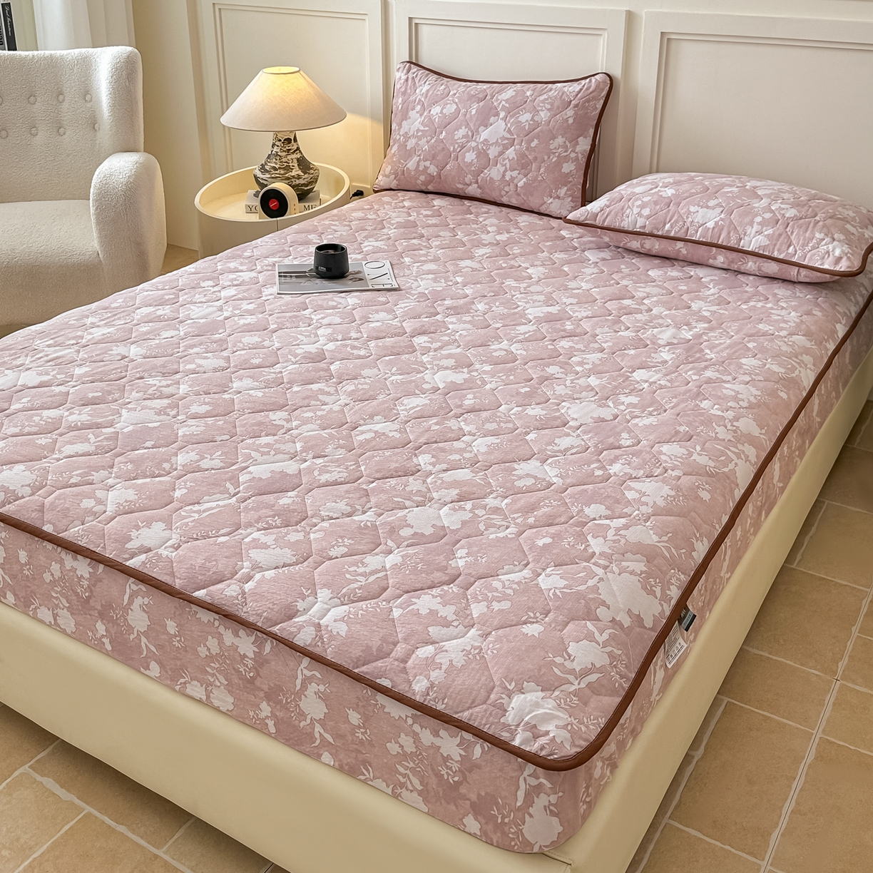 91家纺网 家纺一手货源 找家纺 梦嘉居 2025新款加厚亚麻皱皱纱加棉床笠单品床笠枕套单件单床笠 风铃草