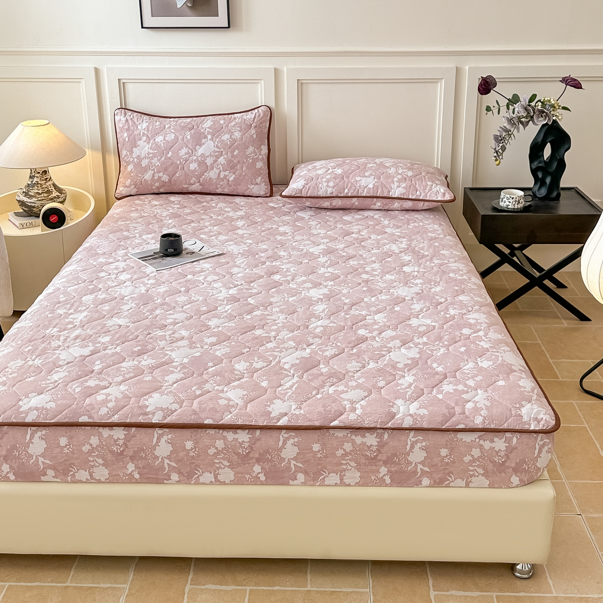 91家纺网 家纺一手货源 找家纺 梦嘉居 2025新款加厚亚麻皱皱纱加棉床笠单品床笠枕套单件单床笠 风铃草