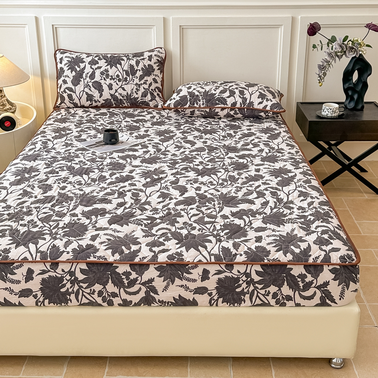 91家纺网 家纺一手货源 找家纺 梦嘉居 2025新款加厚亚麻皱皱纱加棉床笠单品床笠枕套单件单床笠 扶桑花