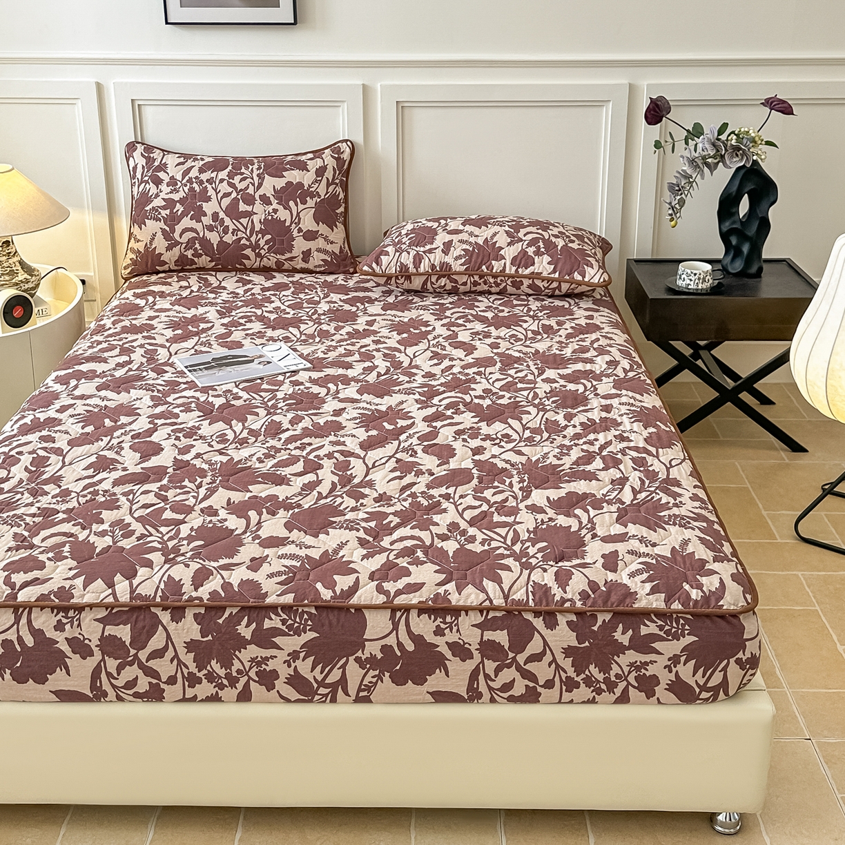 91家纺网 家纺一手货源 找家纺 梦嘉居 2025新款加厚亚麻皱皱纱加棉床笠单品床笠枕套单件单床笠 花香韵