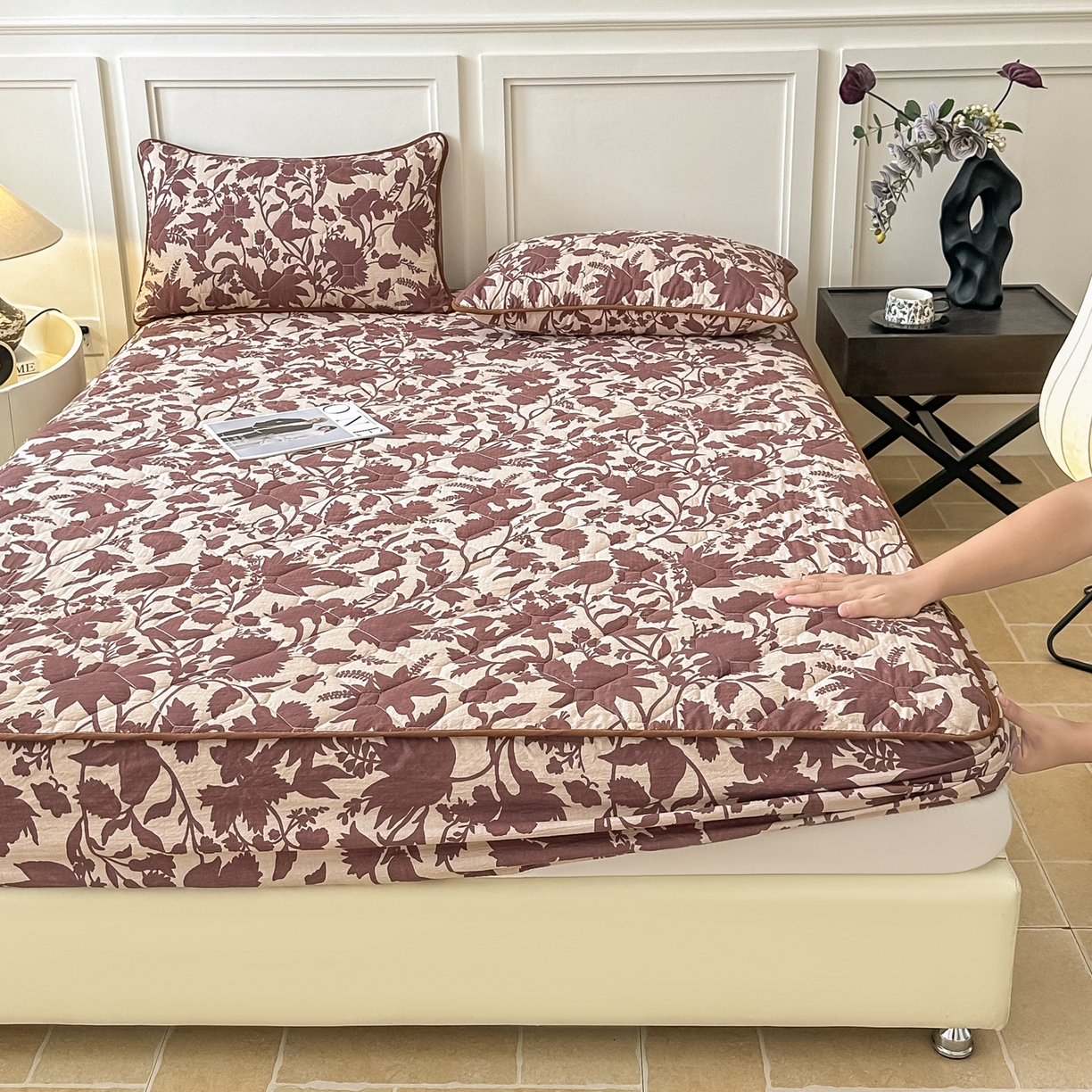 91家纺网 家纺一手货源 找家纺 梦嘉居 2025新款加厚亚麻皱皱纱加棉床笠单品床笠枕套单件单床笠 花香韵