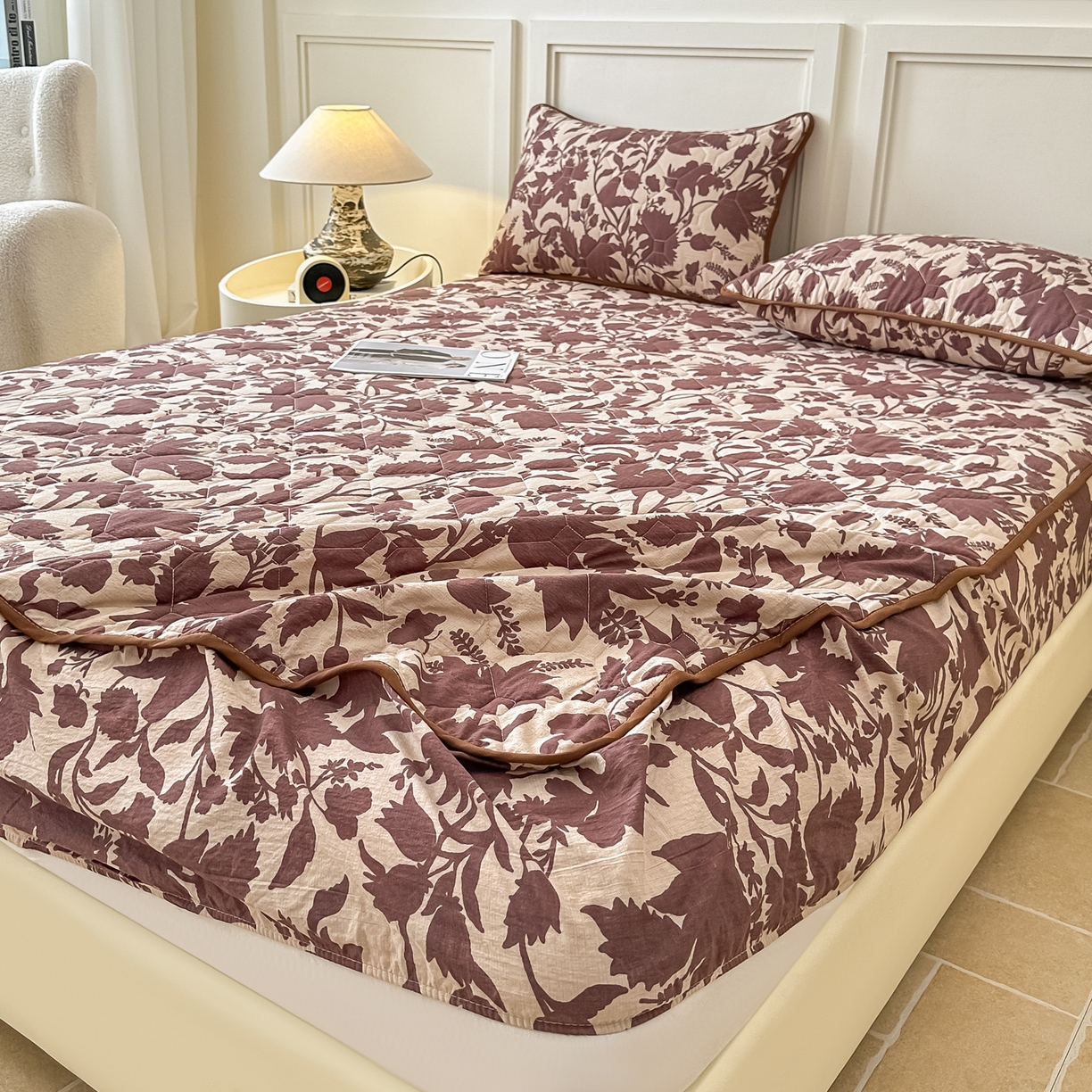 91家纺网 家纺一手货源 找家纺 梦嘉居 2025新款加厚亚麻皱皱纱加棉床笠单品床笠枕套单件单床笠 花香韵