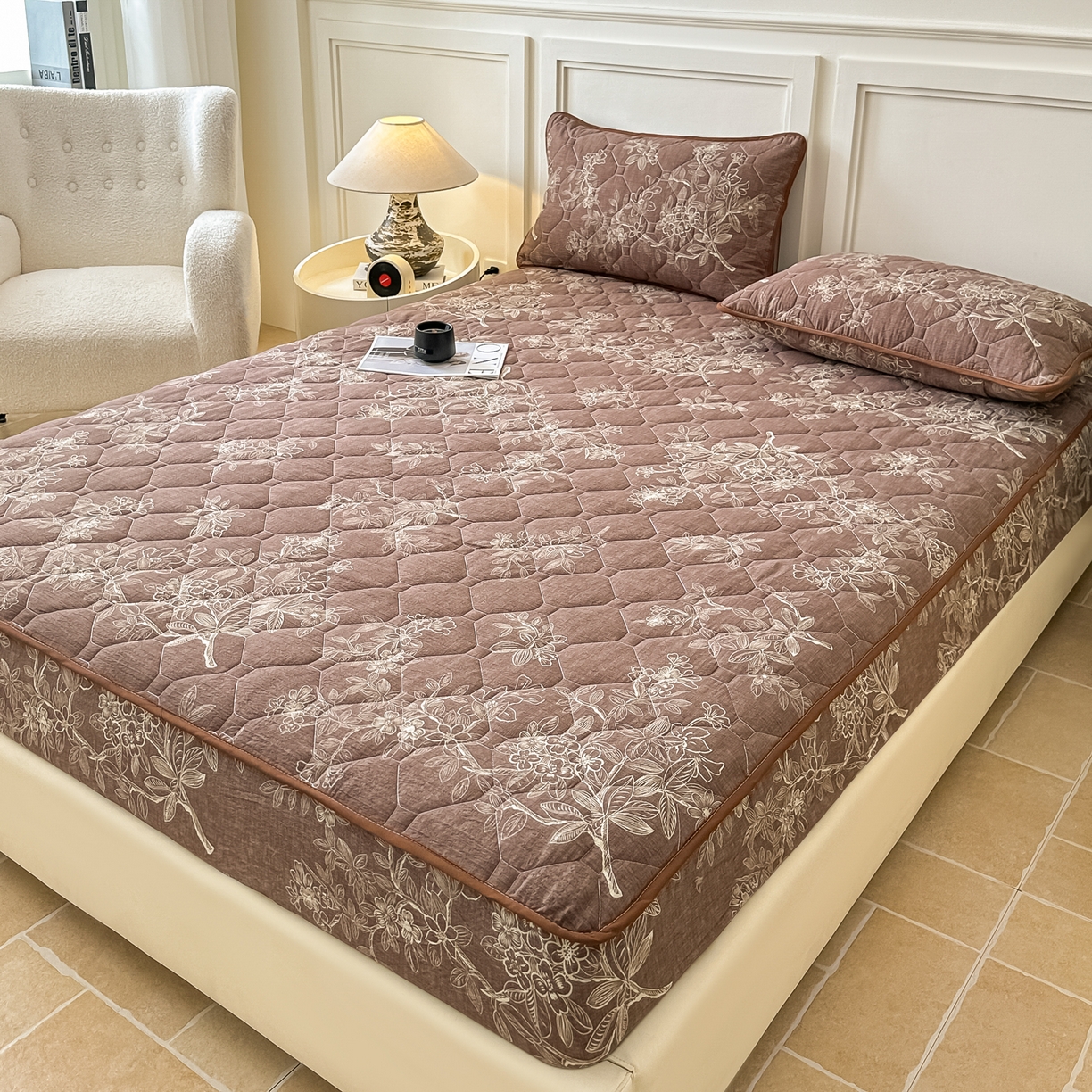 91家纺网 家纺一手货源 找家纺 梦嘉居 2025新款加厚亚麻皱皱纱加棉床笠单品床笠枕套单件单床笠 云水谣