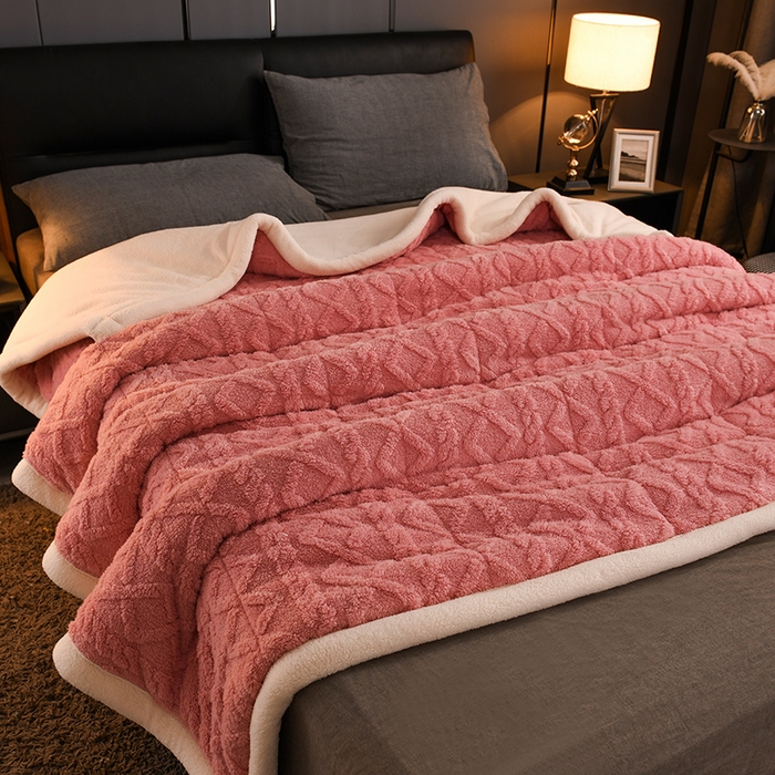 91家纺网 家纺一手货源 找家纺 印季家纺 2025秋冬新款三层夹棉加厚-塔肤绒毛毯毯子多功能盖毯 苏梅