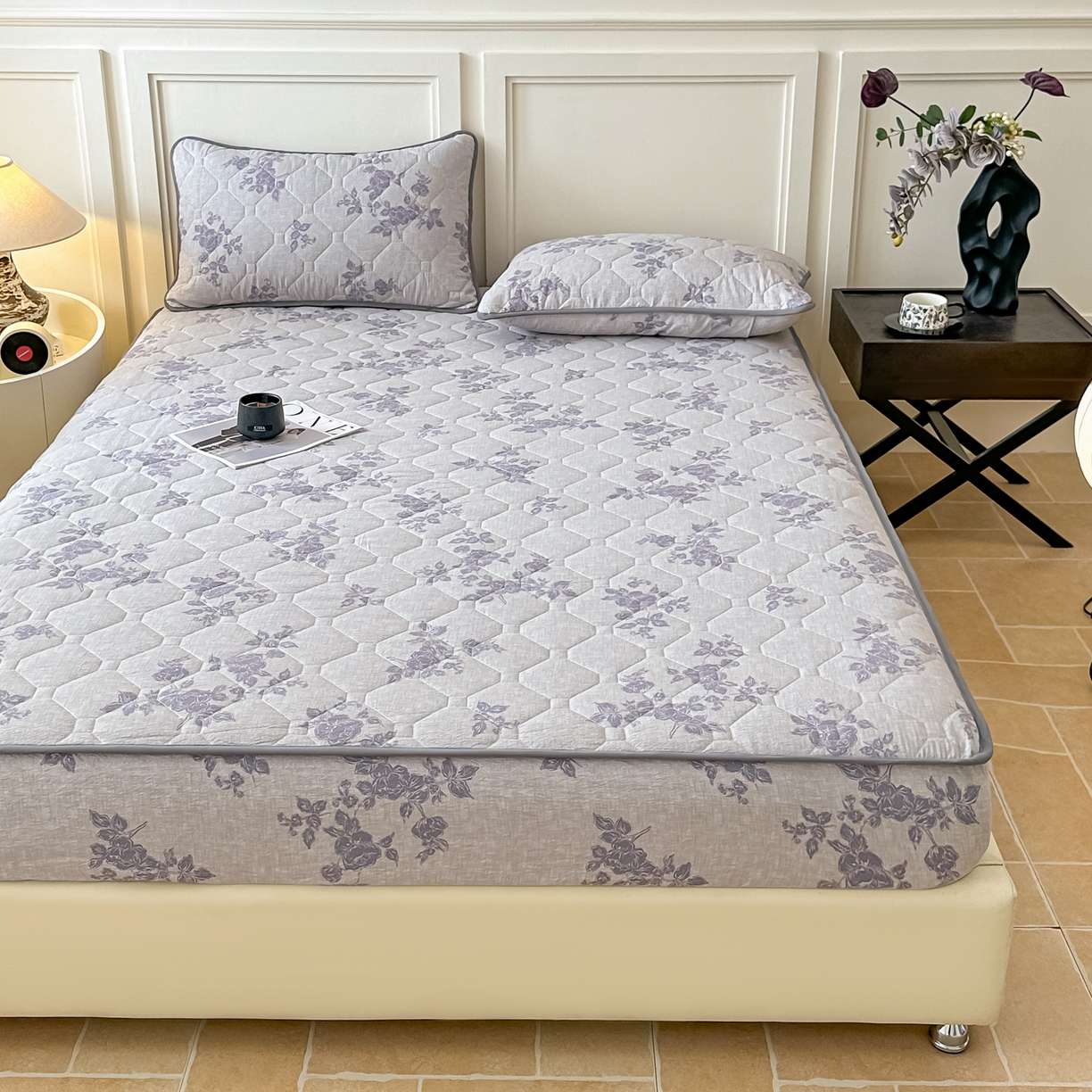 91家纺网 家纺一手货源 找家纺 梦嘉居 2025新款加厚亚麻皱皱纱加棉床笠单品床笠枕套单件单床笠 水云间