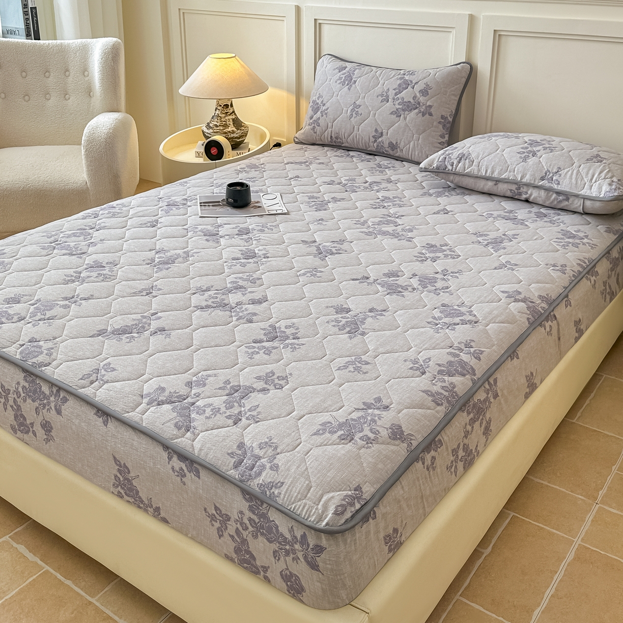 91家纺网 家纺一手货源 找家纺 梦嘉居 2025新款加厚亚麻皱皱纱加棉床笠单品床笠枕套单件单床笠 水云间