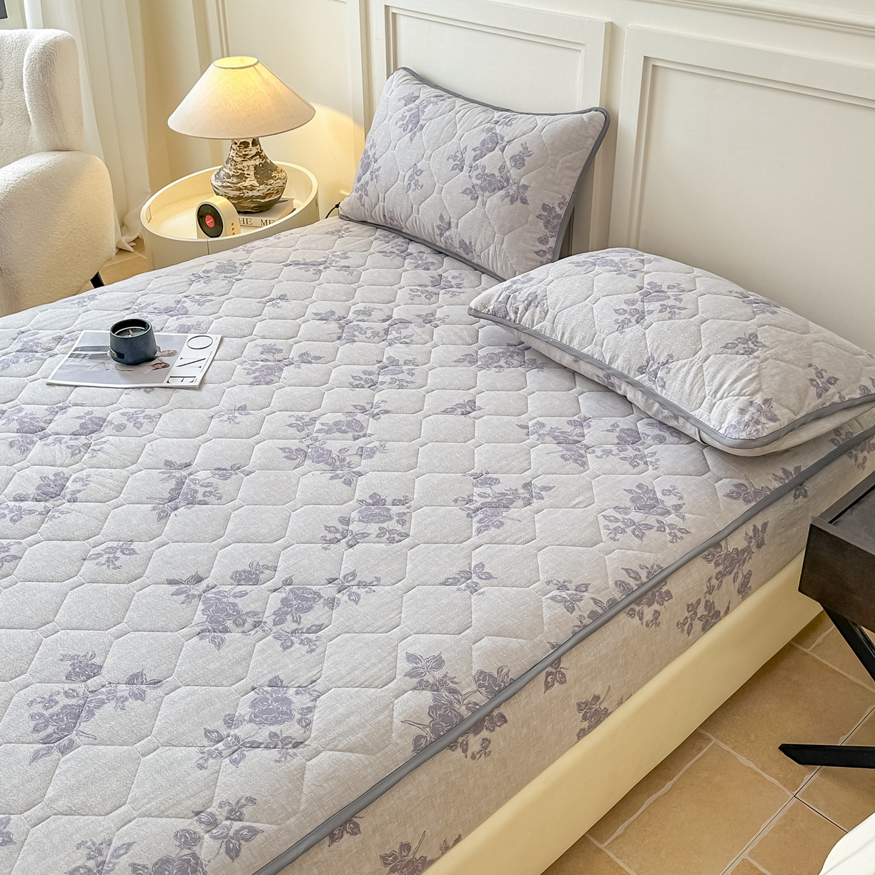 91家纺网 家纺一手货源 找家纺 梦嘉居 2025新款加厚亚麻皱皱纱加棉床笠单品床笠枕套单件单床笠 水云间