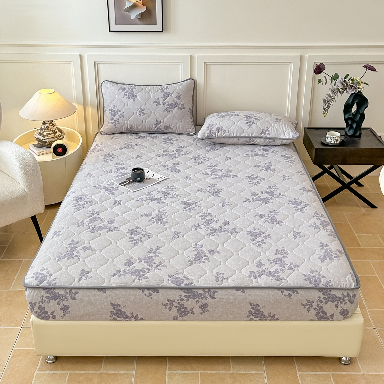 梦嘉居 2025新款加厚亚麻皱皱纱加棉床笠单品床笠枕套单件单床笠 水云间