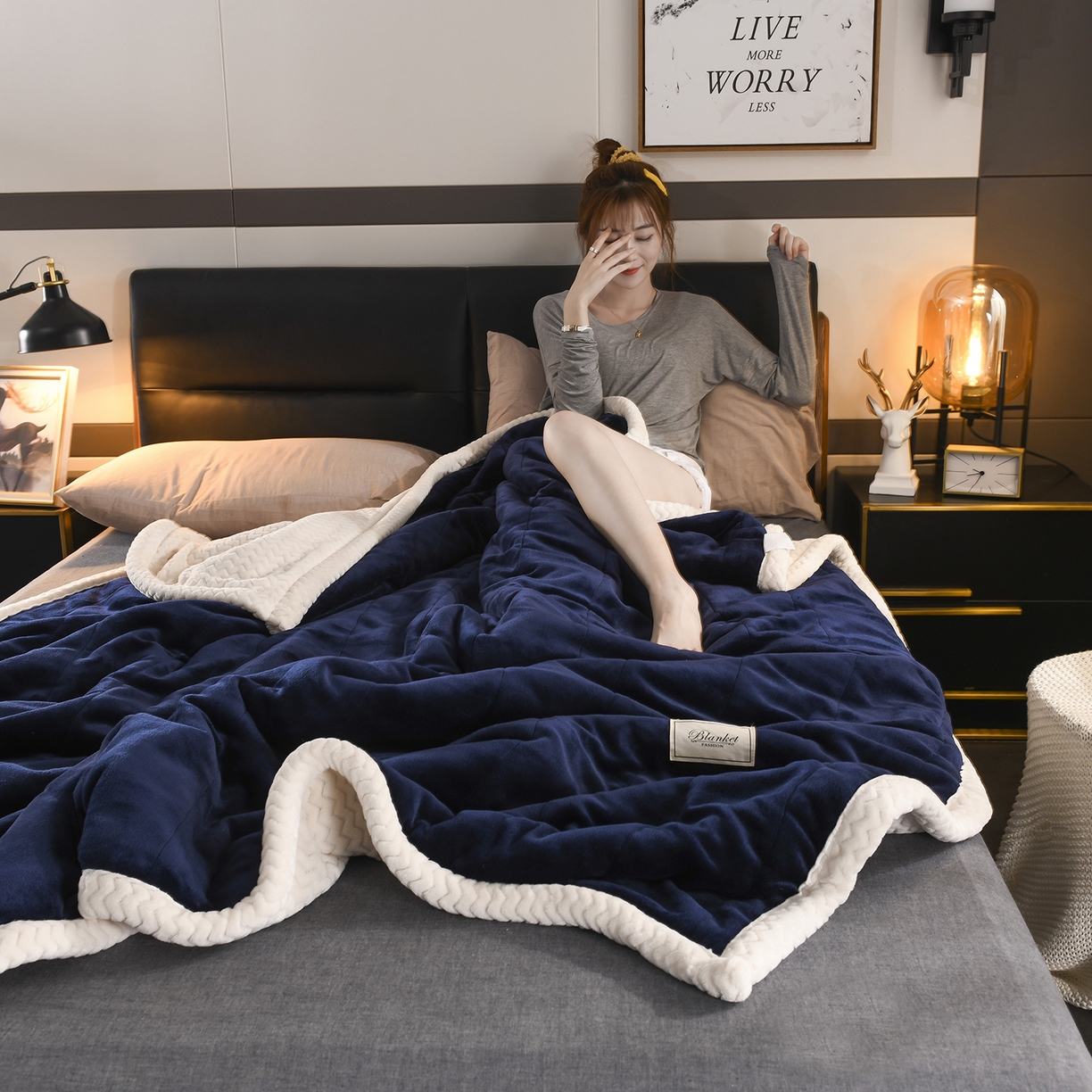 91家纺网 家纺一手货源 找家纺 （总）印季家纺 2025秋冬新款三层夹棉加厚复合贝贝绒毛毯毯子多功能盖毯