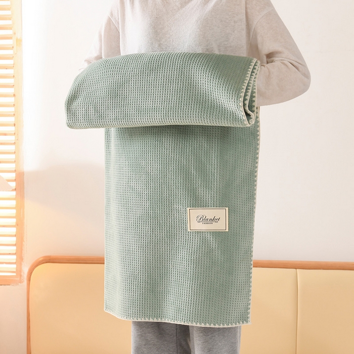 91家纺网 家纺一手货源 找家纺 （总）印季家纺 2025新款华夫格牛奶绒复合毛毯毯子