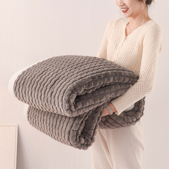 印季家纺 2025新款三层夹棉立体剪花兔毛绒毛毯毯子多功能盖毯-亮场景 深灰