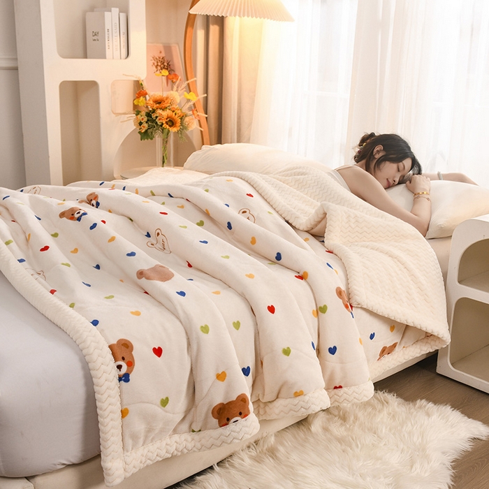 91家纺网 家纺一手货源 找家纺 （总）印季家纺 2025新款三层夹棉印花牛奶绒毛毯毯子