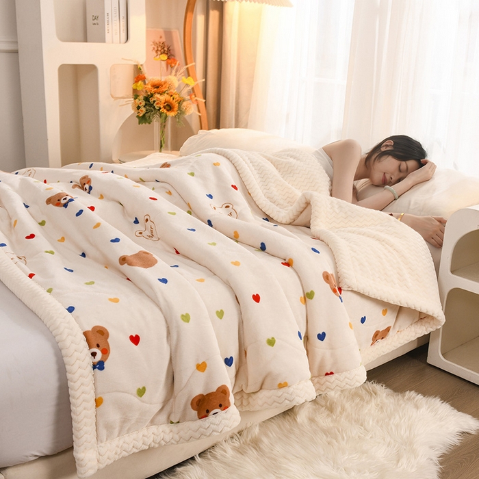 91家纺网 家纺一手货源 找家纺 （总）印季家纺 2025新款三层夹棉印花牛奶绒毛毯毯子