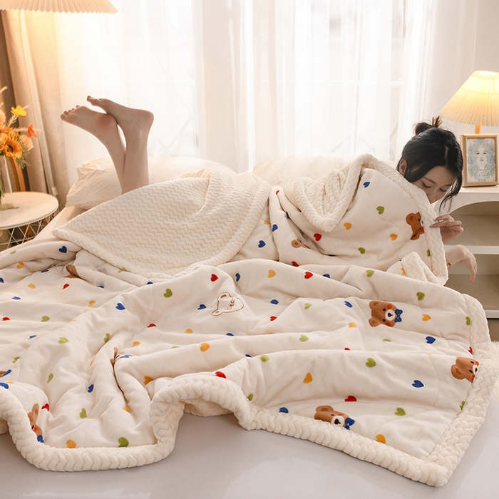 91家纺网 家纺一手货源 找家纺 （总）印季家纺 2025新款三层夹棉印花牛奶绒毛毯毯子