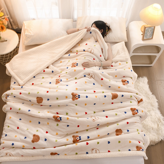 91家纺网 家纺一手货源 找家纺 （总）印季家纺 2025新款三层夹棉印花牛奶绒毛毯毯子