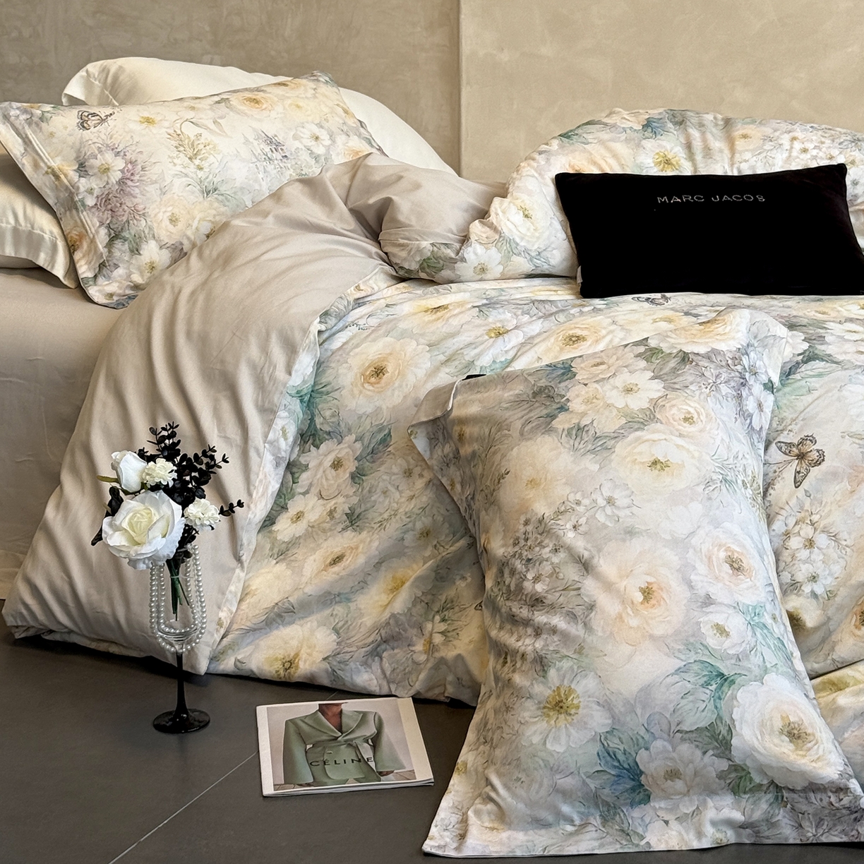 91家纺网 家纺一手货源 找家纺 纯优家纺 2025新款秋冬长绒棉数码印花磨毛四件套 伊甸花园